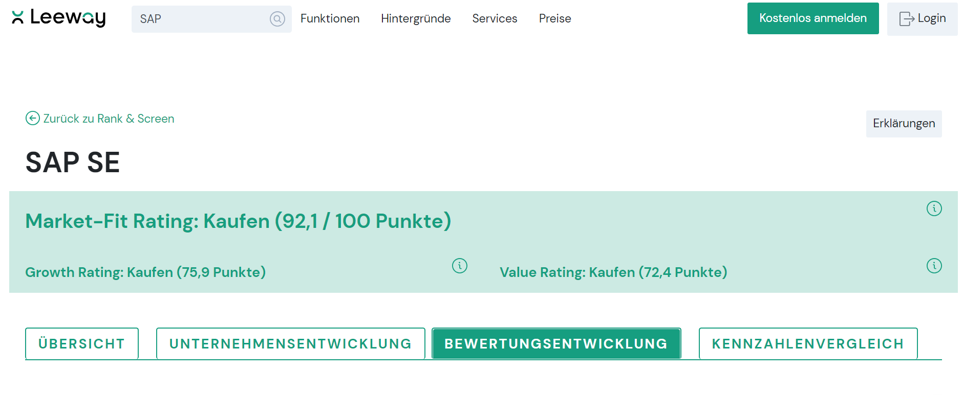 Wo ist die Bewertungshistorie